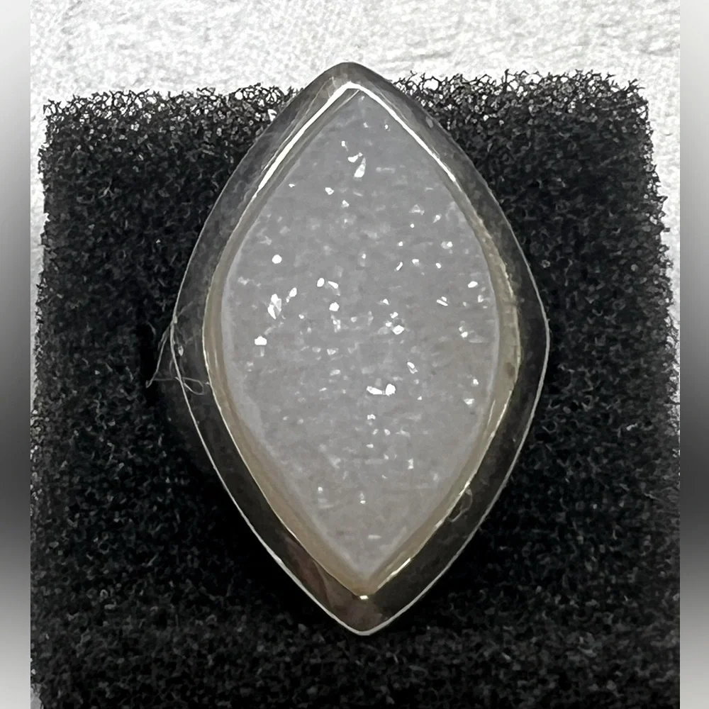 Whitney Kelly Sterling Silver Marquis Cut White Druzy Ring Size 8